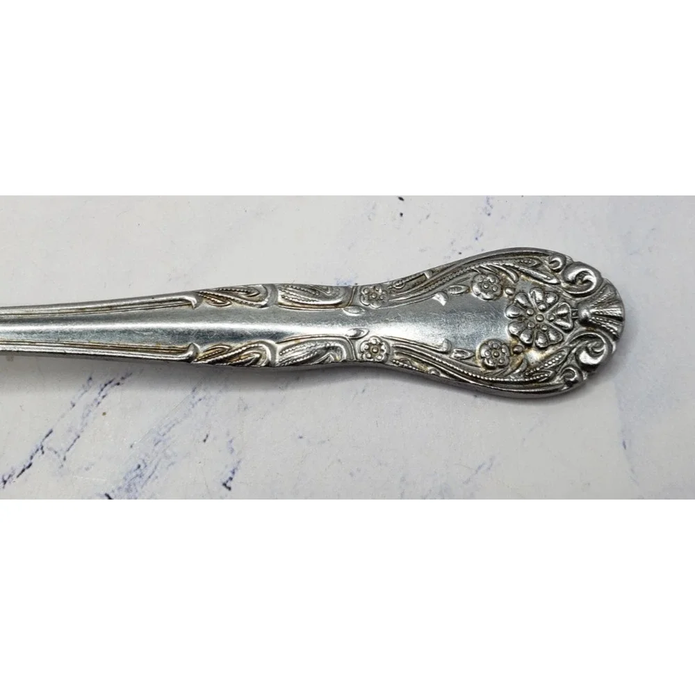 Montgomery Ward MWCO Vintage Floral Pattern 8 Inch Stainless Flatware Spoon